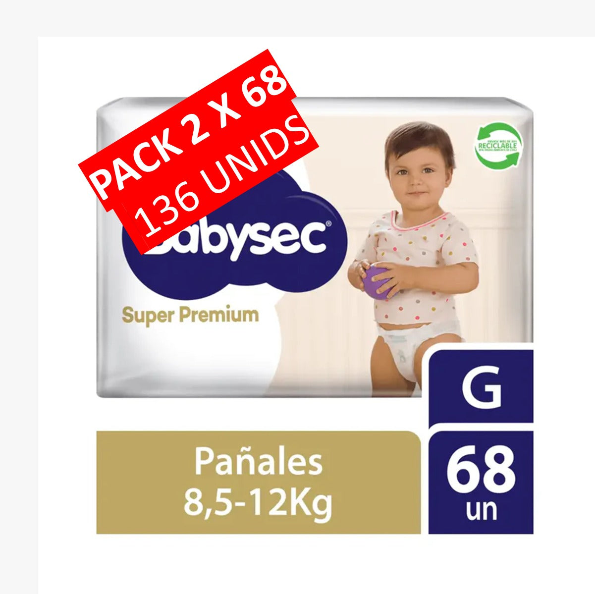 Pañales Babysec Super Premium Talla G Paquete x 68 unids
