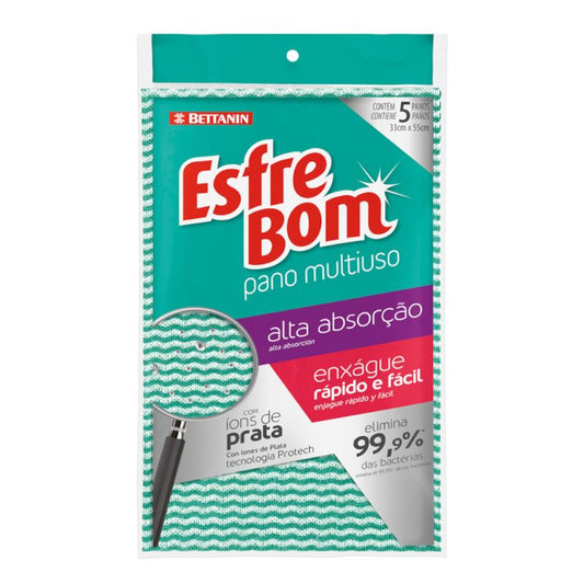 Paño de Limpieza Reutilizable Esfrebom Verde 33X55 Cms Pack X 5 Unids