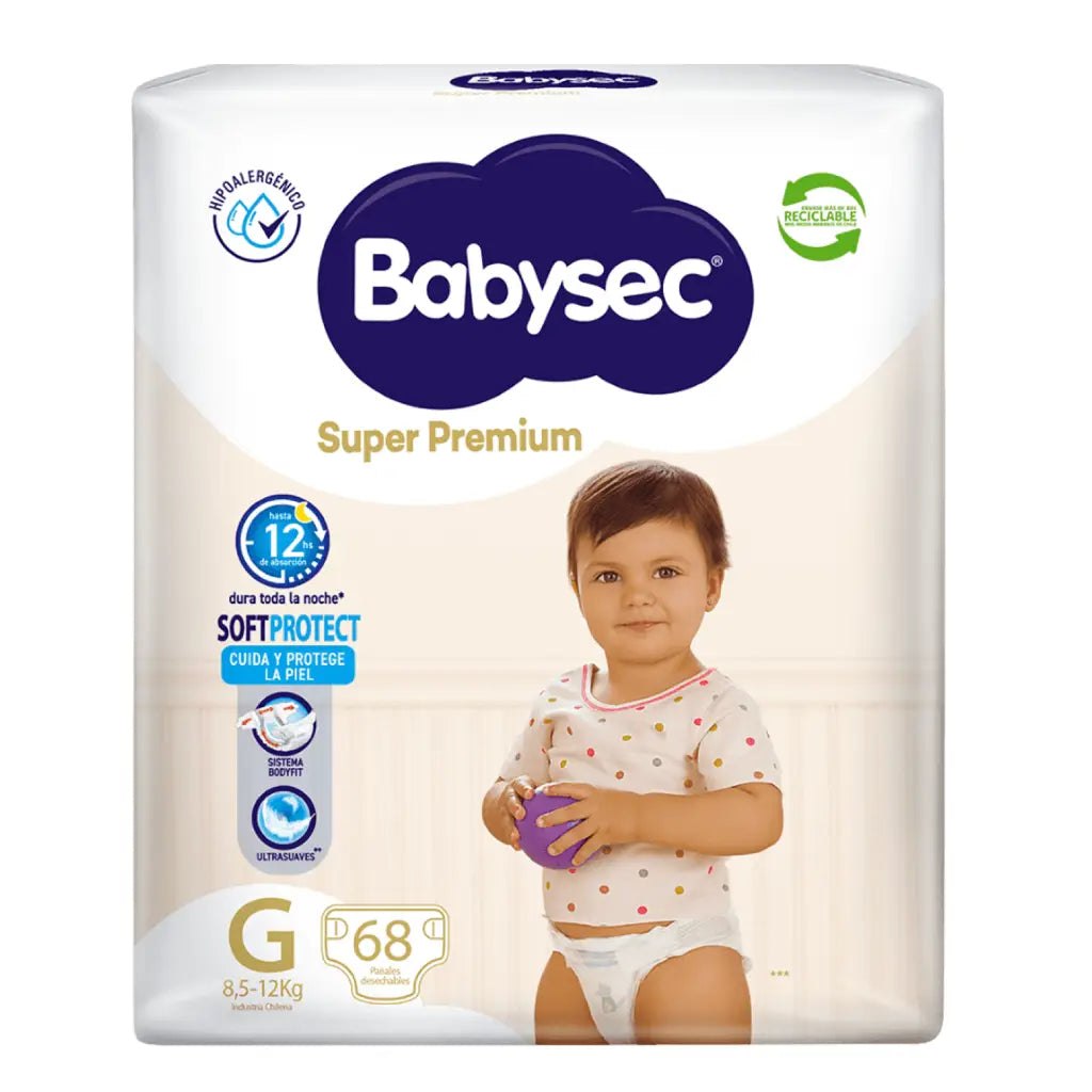 Pañales Babysec Super Premium Talla G Paquete x 68 unids