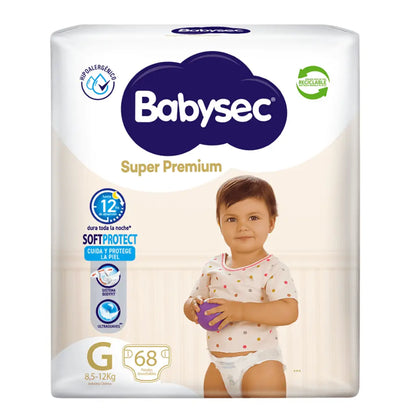 Pañales Babysec Super Premium Talla G Paquete x 68 unids