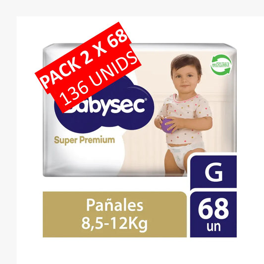 Pañales Babysec Super Premium Talla G Paquete x 68 unids