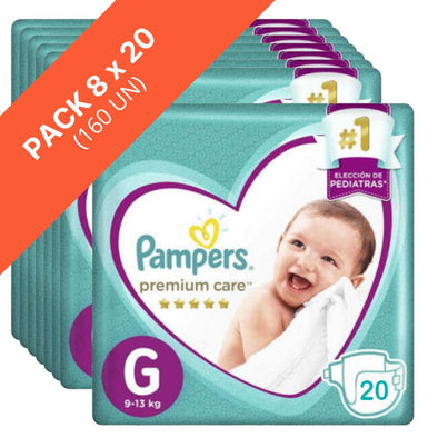 Pañal Pampers Premium Care Talla G Pack 8 x 20 unidades