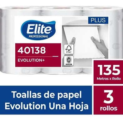 Toalla Rollo Elite Evolution Una Hoja 3 Un x 135 Mts