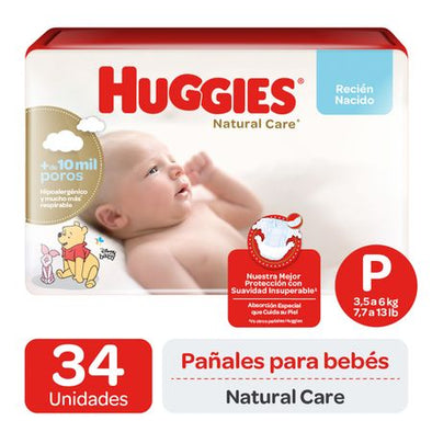 Pañal Huggies Natural Care Talla P Bolson 6 Paquetes X 34 Un