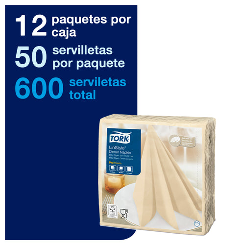 Servilleta Tork Premium Linstyle Crema (39X39 Cms) 12 Paquetes X 50 Und.
