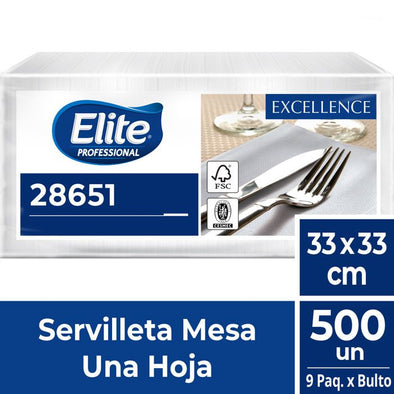 Servilleta Elite Extra Blanca Mesa (33 X 33 CM) CAJA 9 PAQU X 500