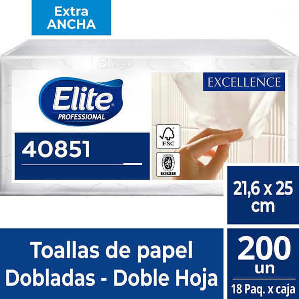 Toalla Elite Doblada Blanca 2 Hojas Extra Blanca Ancha CJ 18 X 200 Un