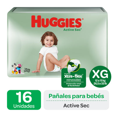 Pañales Huggies Active Sec Talla XG 6X16 unids