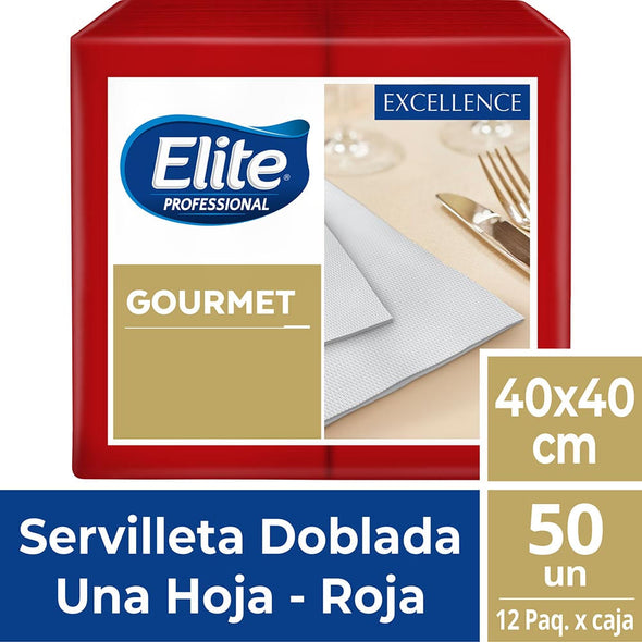 Servilleta Elite Gourmet Roja (40X40 CMS) 12 X 50 UN